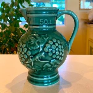 NWOT Vintage Revol La Porcelaine French Glazed and Embossed Green Wine Pitcher.